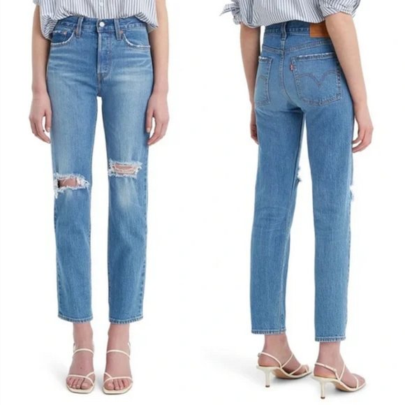 Levi's Wedgie Icon Fit Jeans Size 24 Blue Button Fly Mid Rise Ankle - Picture 1 of 16